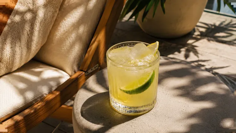 An Easy Landings cocktail with lime on a sunny table