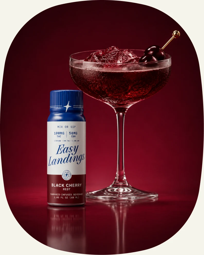 Easy Landings Black Cherry cocktail and bottle