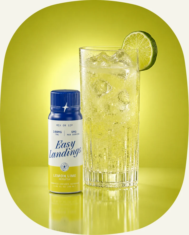 Easy Landings Lemon Lime cocktail and bottle
