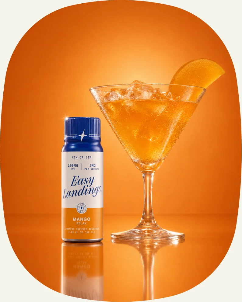 Easy Landings Mango cocktail and bottle